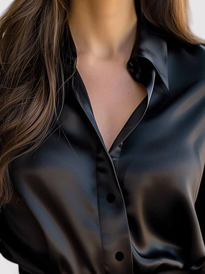 Monarch | Women's Elegant Black Satin Long Sleeves Blouse