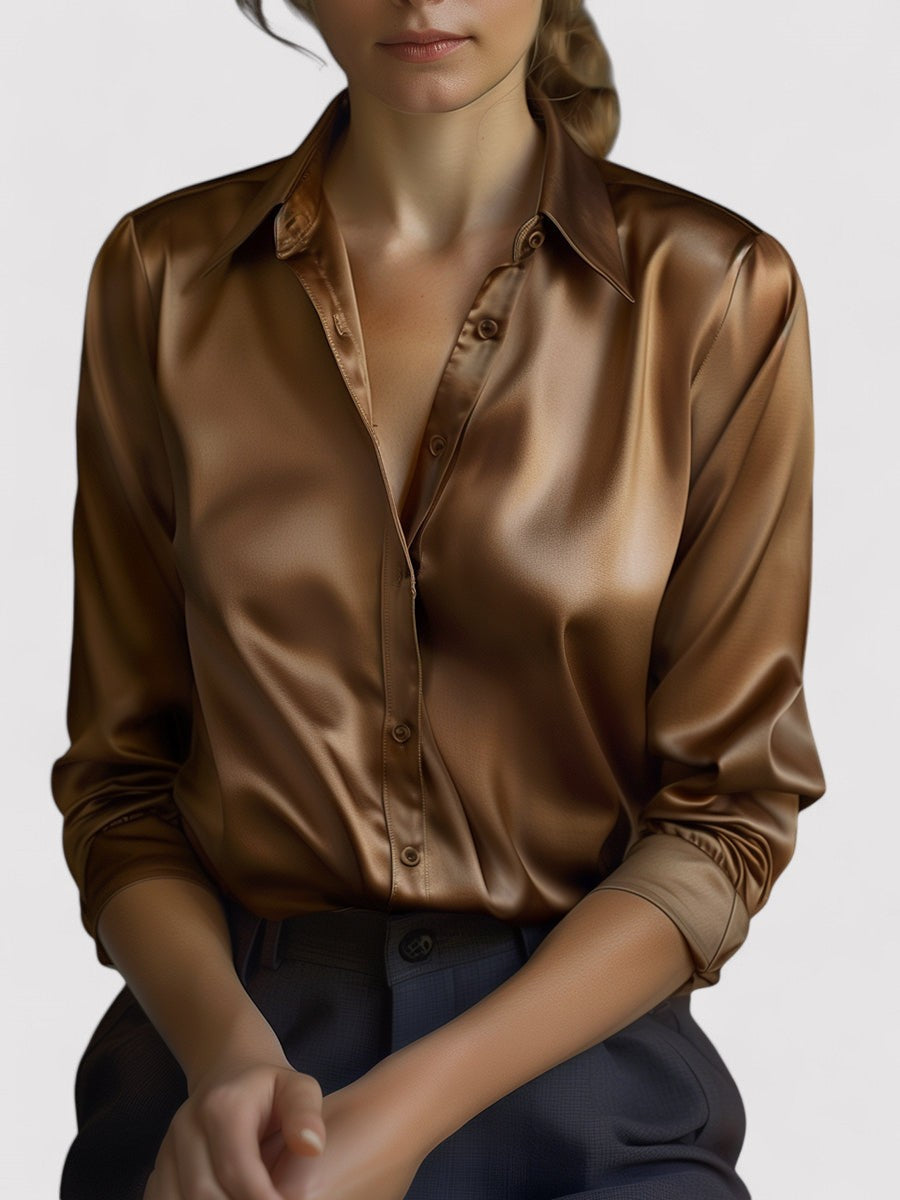 Monarch | Women's Elegant Black Satin Long Sleeves Blouse