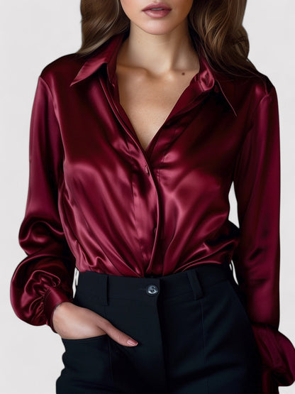 Monarch | Women's Elegant Black Satin Long Sleeves Blouse