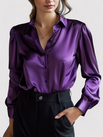 Monarch | Women's Elegant Black Satin Long Sleeves Blouse