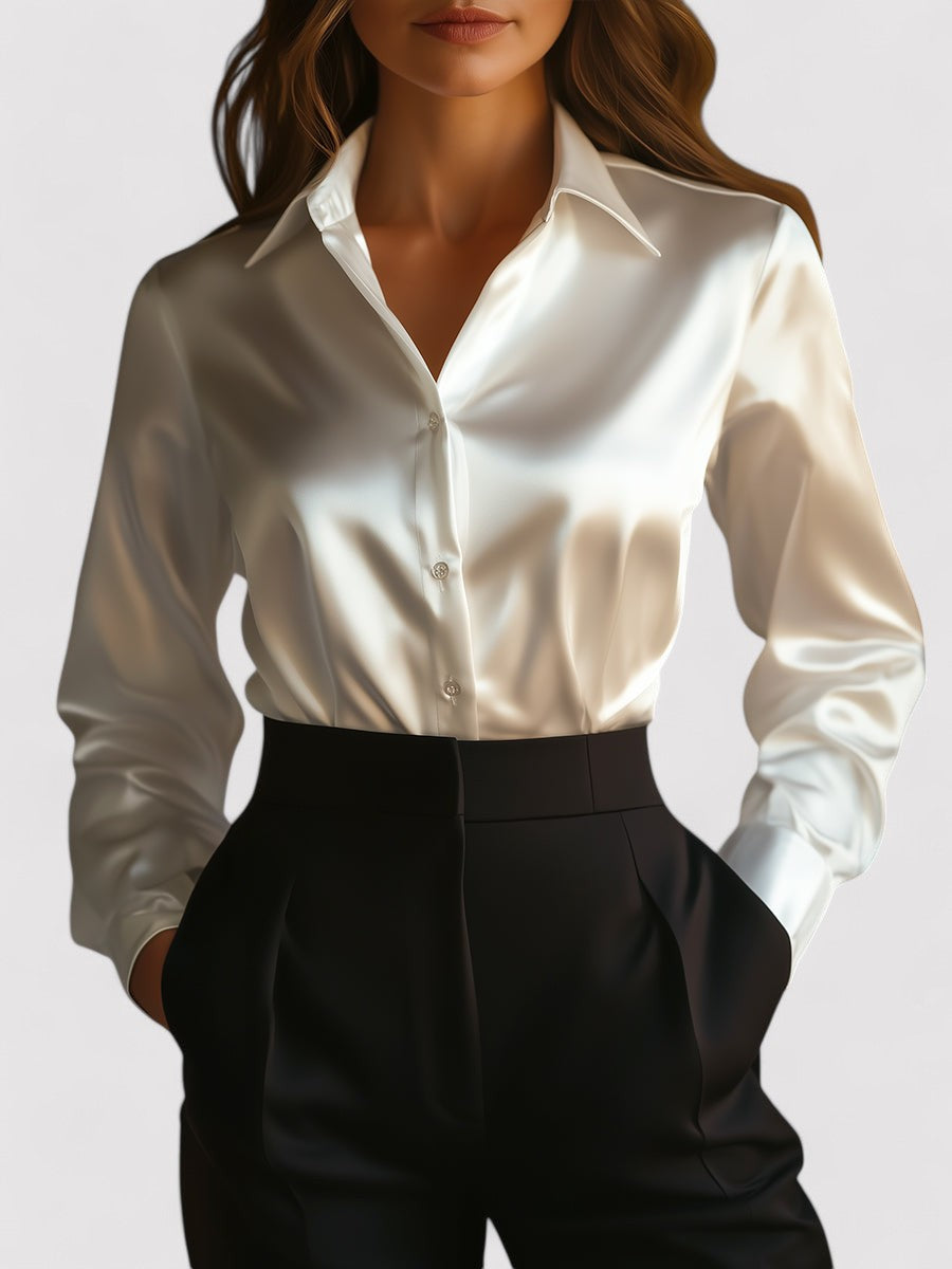 Monarch | Women's Elegant Black Satin Long Sleeves Blouse