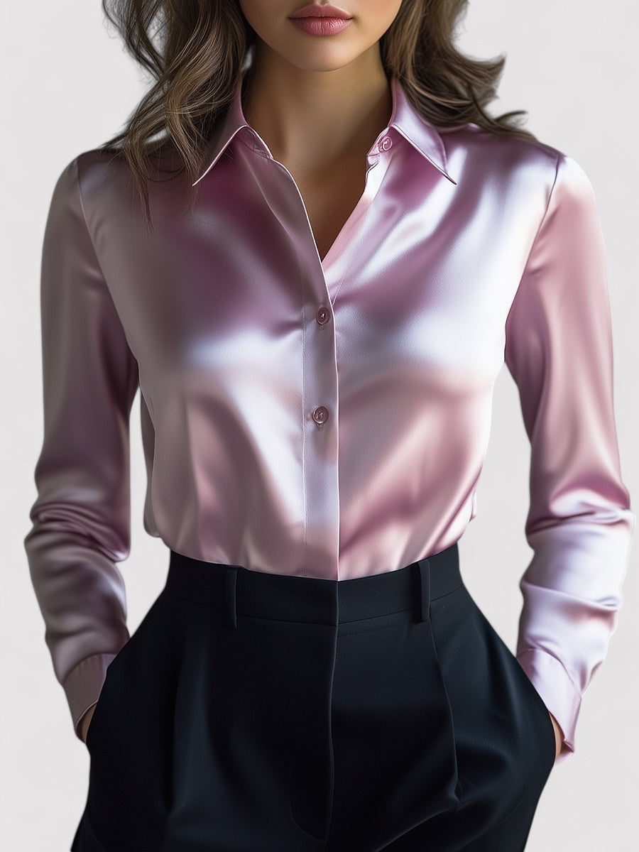 Monarch | Women's Elegant Black Satin Long Sleeves Blouse