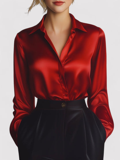 Monarch | Women's Elegant Black Satin Long Sleeves Blouse